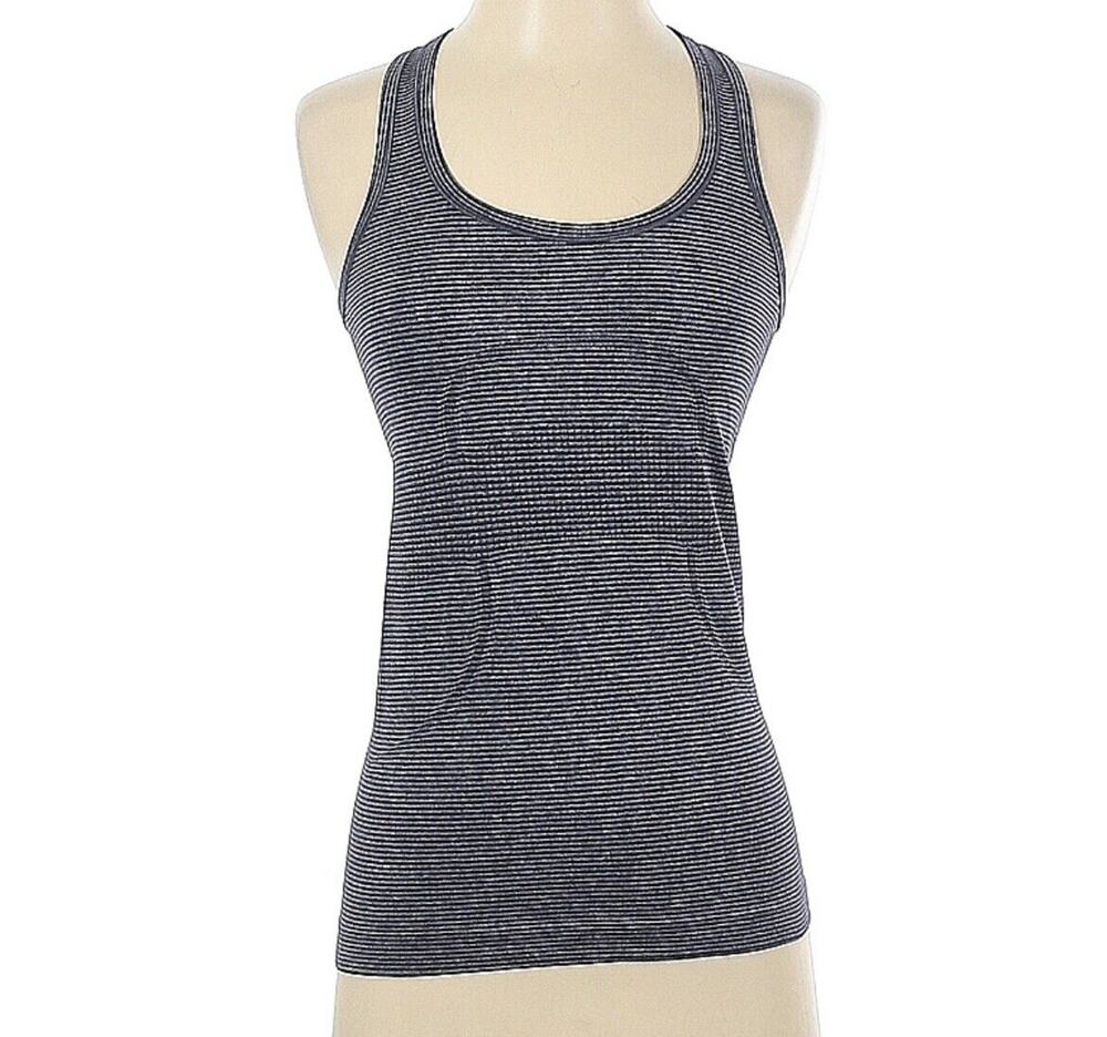 Lululemon Women Heathered Cadet Blue Striped Swiftly Tech Racerback Tank Top 4